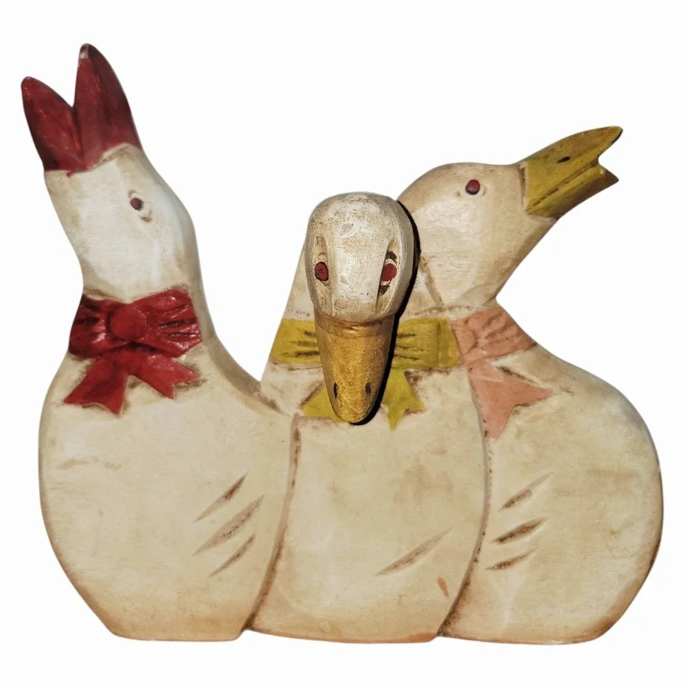 Vintage Wood Duck Goose Wall Shelf Hand Painted Folk Art Country Farmhouse Decor